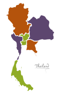 A map of the country thailand with different colors.