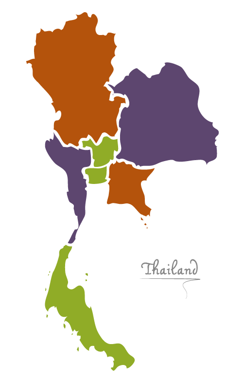 A map of the country thailand with different colors.