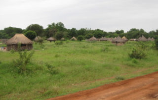 A field with many small huts in the middle of it