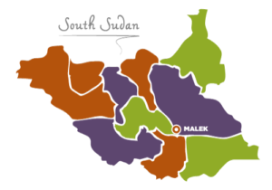 A map of the state of south sudan with the names of each region.