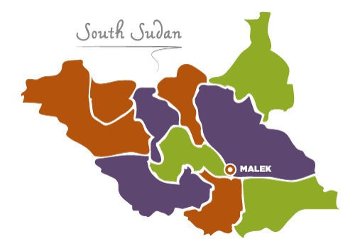 A map of the state of south sudan with the names of each region.