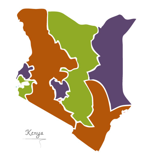 A map of kenya with different colors.
