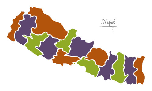 A map of nepal with the names of each region.